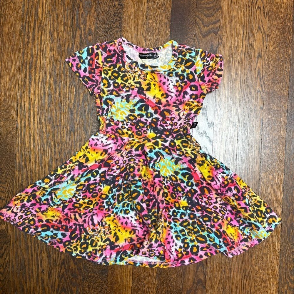 Vibrant Multicolor Leopard Print Kids Dress